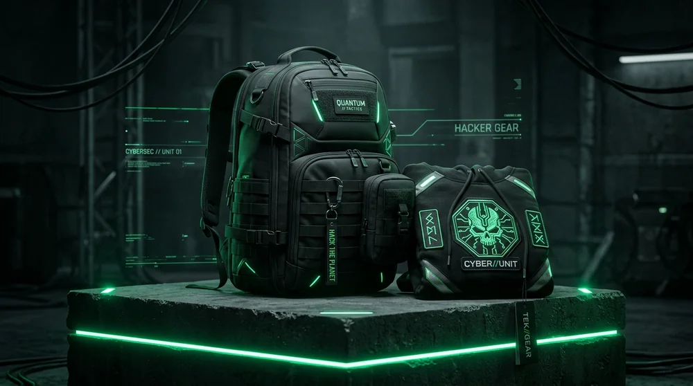 Merchandise oficial EcuCyber con la identidad del mapache hacker